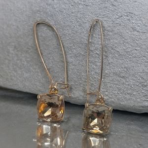 Designer Chunky Swarovski yellow Crystal Cut Stone  Gold-Tone Dangle Earrings